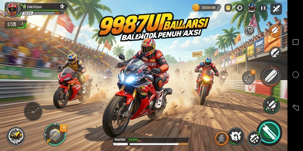 Tampilan gameplay 987UP yang mendebarkan di lintasan balapan.