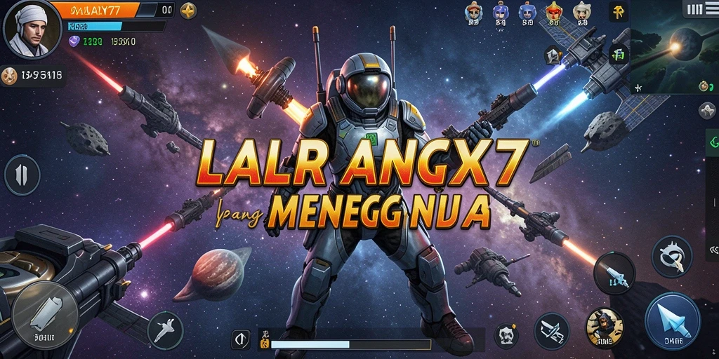 Tangkapan layar utama GALAXY77 dengan aksi pertempuran luar angkasa.
