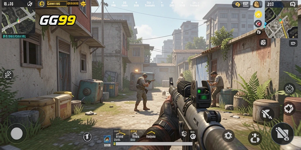 Tangkapan layar gameplay GG99 menampilkan aksi seru di medan tempur TPS.