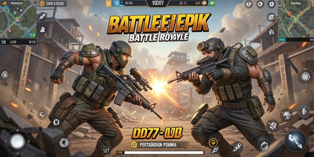 Tampilan gameplay mendebarkan di medan perang Battle Royale.