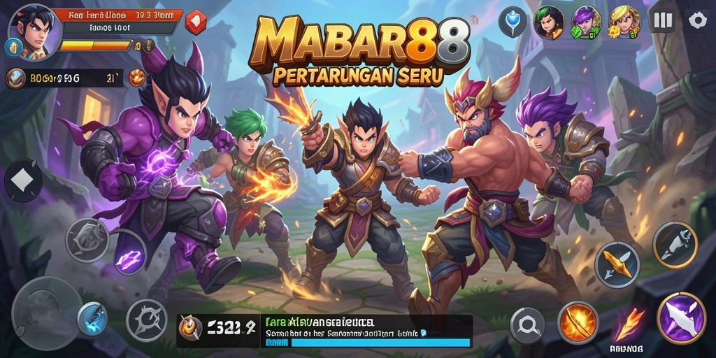 Screenshot gameplay MABAR88 menunjukkan pertarungan epic dengan karakter yang menarik.