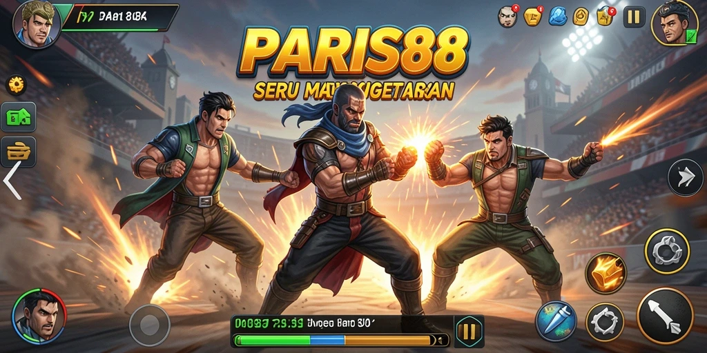 Screenshot PARIS88 menunjukkan pertempuran seru antara dua karakter.