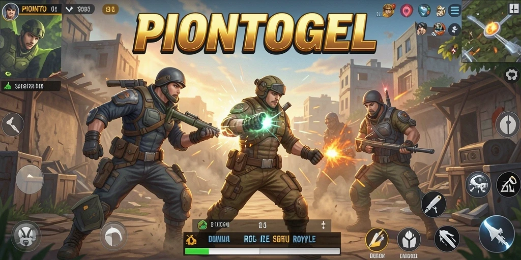 Screenshot PIONTOGEL menampilkan pertempuran sengit di arena Battle Royale.