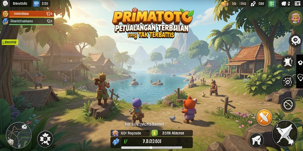 Tangkapan layar gameplay PRIMATOTO yang menunjukkan eksplorasi dunia terbuka.