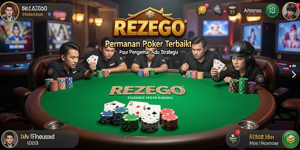 Screenshot gameplay menarik dari REZEGO yang menunjukkan aksi Poker.